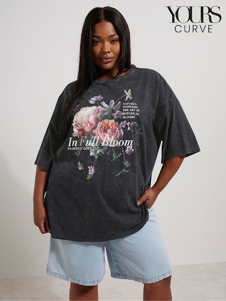 Yours Curve Grey Oversized Boxy T-Shirt (W45376) | £22