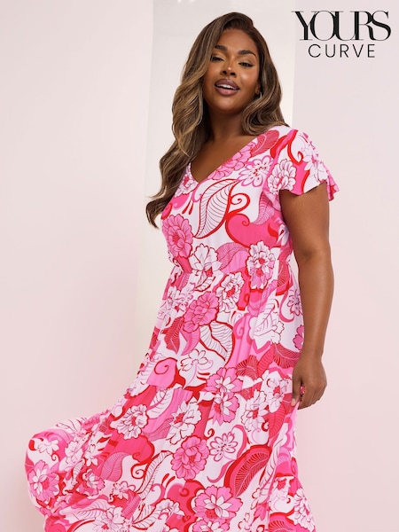 Yours Curve Pink Crinkle Throw On Smock Dress (W45383) | £0