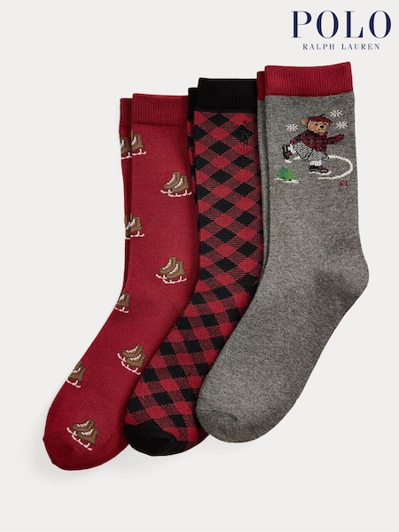 Polo Ralph Lauren Grey Kids Skating Bear Socks 3 Pack (W45420) | £17