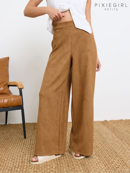 PixieGirl Petite Brown Suedette Wide Leg Trousers (W45435) | £34