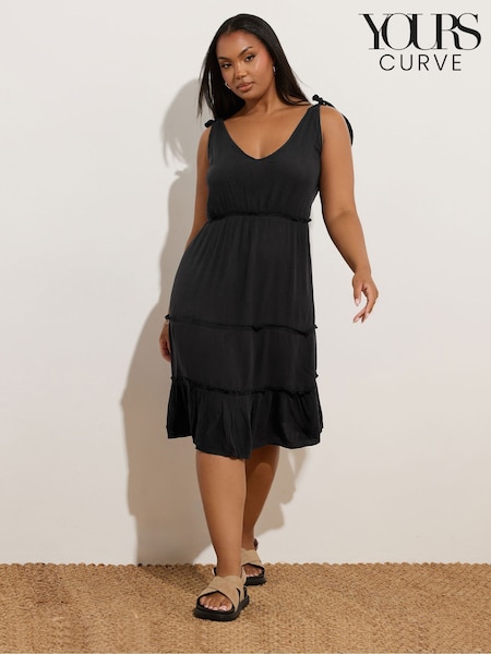 Yours Curve Black Tiered Throw On Dress (W45441) | £27