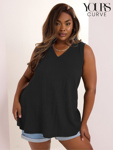 Yours Curve Black Texture V-Neck Swing Vest (W45445) | £20