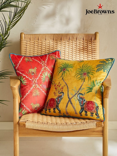 Joe Browns Yellow Elephant and Leopard Velvet Reversible Cushion (W45482) | £30