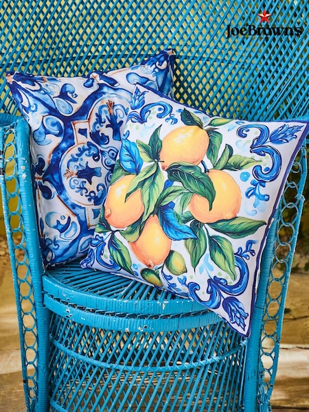 Joe Browns Lemon Yellow Tile Print Outdoor Reversible Garden Cushion (W45495) | £29