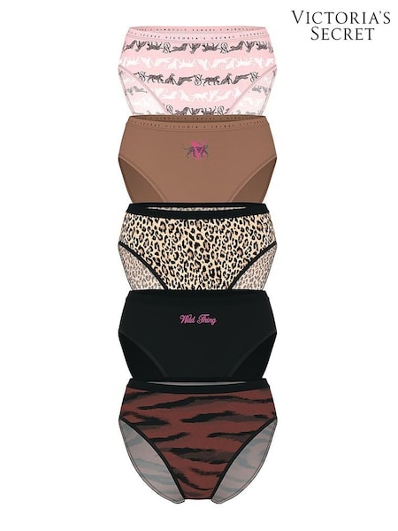 Victoria's Secret Pink/Brown/Black Brief Logo 5 Pack Knickers (W45584) | £25