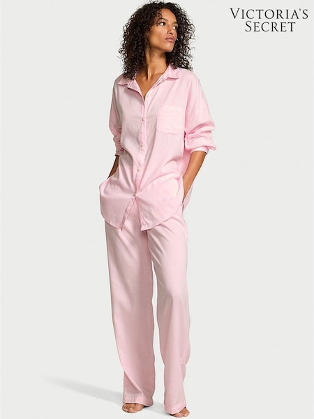 Victoria's Secret Heather Petal Pink Cotton Modal Long Pyjama Set (W45599) | £49