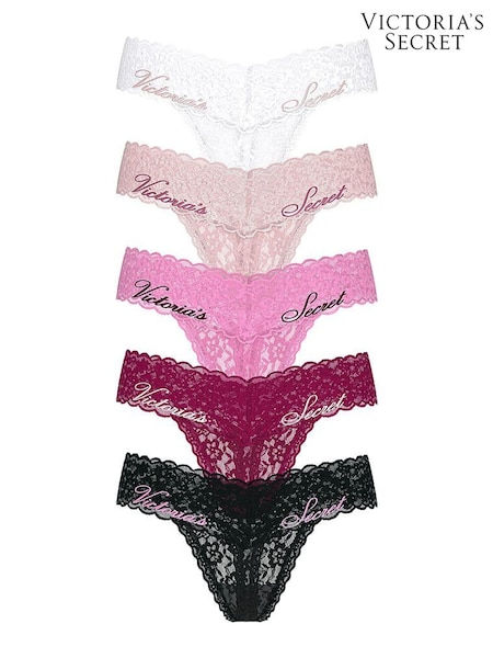Victoria's Secret White/Pink/Black/Purple Thong 5 Pack Knickers (W45611) | £25