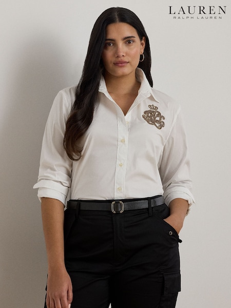 Lauren Ralph Lauren White Curve Crest Embroidered Logo Shirt (W45695) | £189