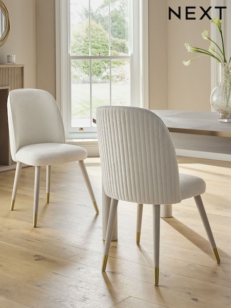 Set of 2 Soft Chenille Oyster Valencia Upholstered Grey Leg Dining Chairs (W45776) | £310