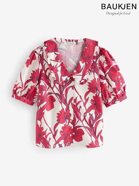 Baukjen Red 100% Cotton Rosana Collar Blouse (W45783) | £129