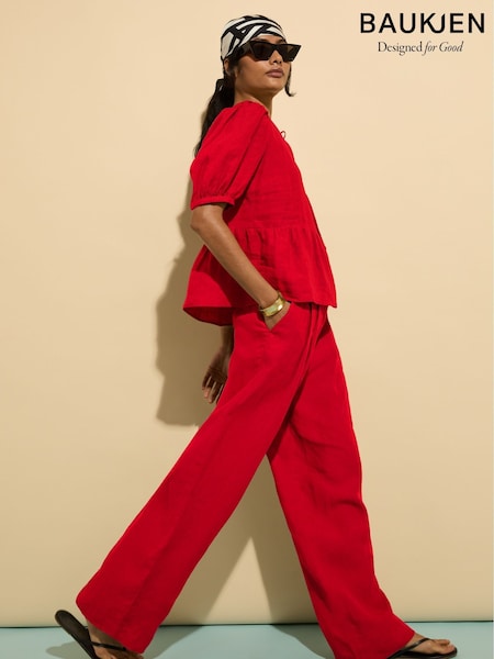 Baukjen Red Melissa 100% Linen Trousers (W45786) | £139