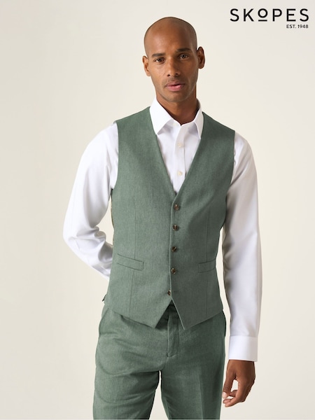 Skopes Green Tailored Fit Calvados Single Breasted Linen Blend Suit Waistcoat (W45829) | £55
