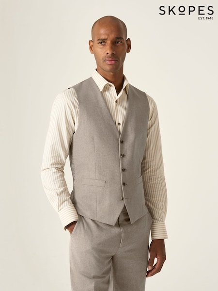 Skopes Natural Single Breasted Tailored Fit Calvados Linen Blend Suit Waistcoat (W45835) | £55