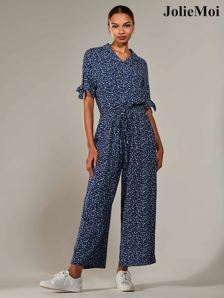 Jolie Moi Blue Wide Fit Wide Leg Half Sleeve Jumpsuit (W45868) | £69