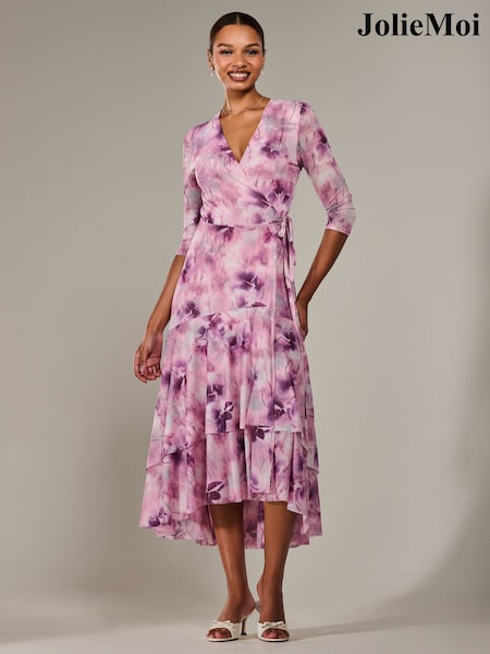 Jolie Moi Pink Mesh Wrap Midaxi Dress (W45882) | £69