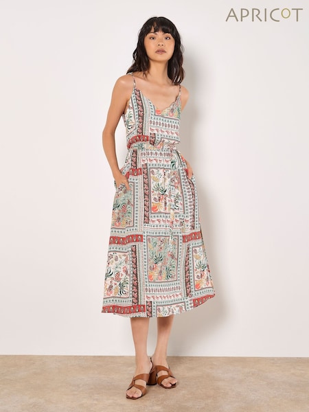 Apricot Grey Tropical Scarf Scallop Dress (W45894) | £46