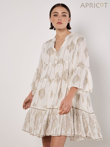 Apricot Cream Paisley Glam Button Tunic Top (W45896) | £39