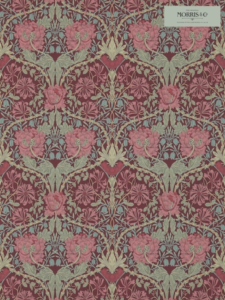 Morris & Co Honeysuckle Tulip Burgundy Sage Morris Friends A4 Wallpaper (W46181) | £1