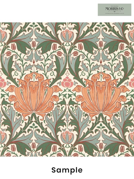 Morris & Co Helena Peach Teal Morris Friends A4 Wallpaper Sample (W46182) | £1