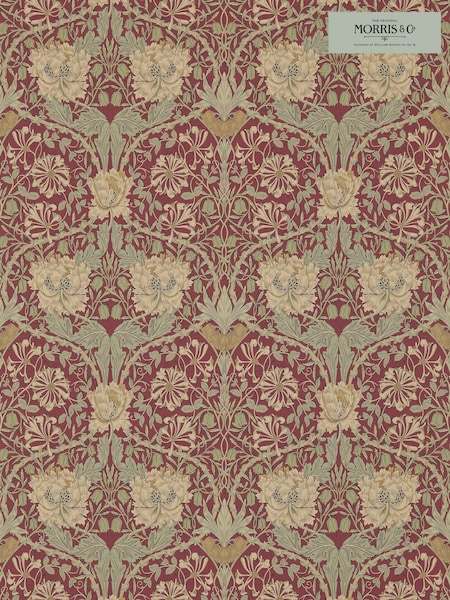 Morris & Co Honeysuckle Tulip Red Gold Morris Friends A4 Wallpaper (W46186) | £1