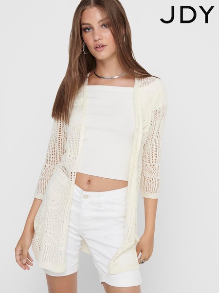 JDY Cream 3/4 Sleeve Crochet Kimono Cardigan (W46215) | £28