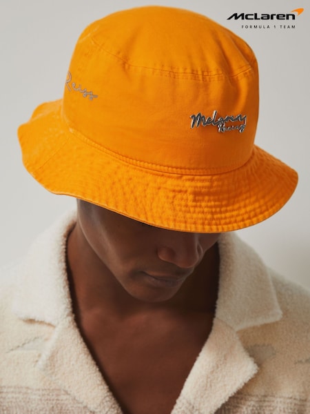 Reiss Papaya Orange Tapered Unisex Fit McLaren Racing Cotton Bucket Hat (W46458) | £42