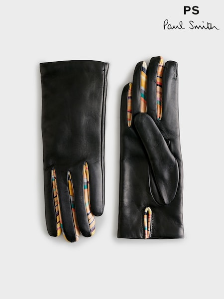 PS Paul Smith Swirl Leather Black Gloves (W46613) | £200