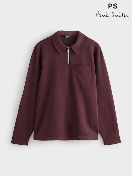 PS Paul Smith Red Textured Zip Neck Relaxed-Fit Polo Shirt (W46687) | £165