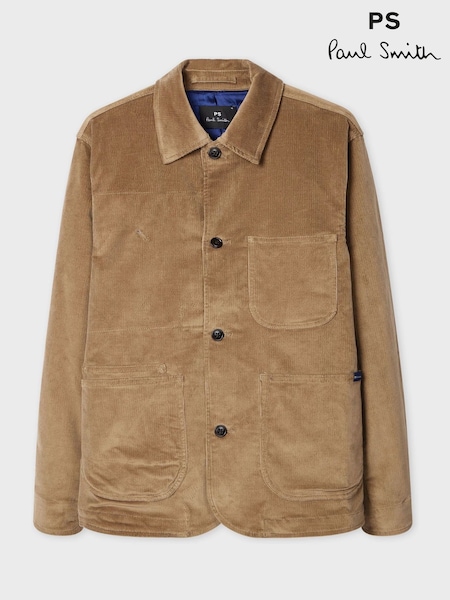 PS Paul Smith Pocket Detail Logo Cord Overshirt Brown Jacket (W46688) | £275