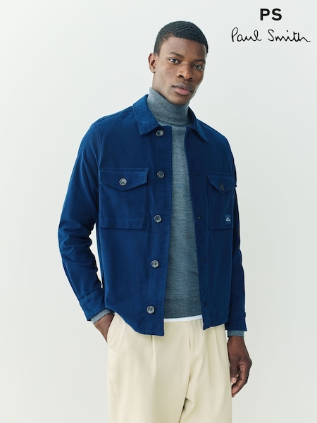 PS Paul Smith Blue Pocket Detail Logo Overshirt Jacket (W46701) | £225