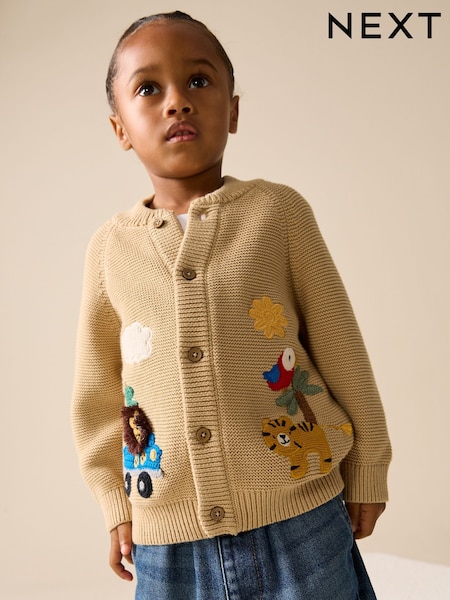 Tan Brown Safari Character Cardigan (3mths-7yrs) (W46926) | £18 - £22