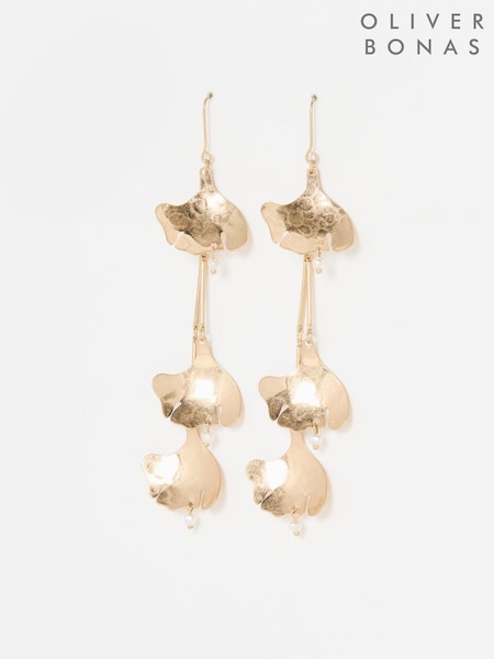 Oliver Bonas Gold Tone Anish Leaf Large Hook Earrings (W46949) | £24