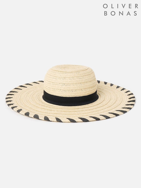 Oliver Bonas Cream Whipstitch Edge Floppy Straw Hat (W46967) | £34