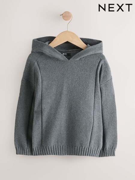 Charcoal Grey Knitted Hoodie (3-16yrs) (W47002) | £18 - £23