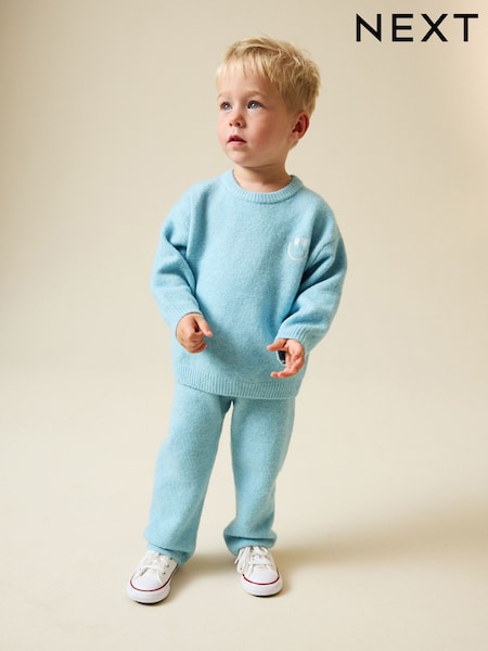 Light Blue Knitted Crew Neck Jumper and Joggers Set (3mths-7yrs) (W47127) | £25 - £29