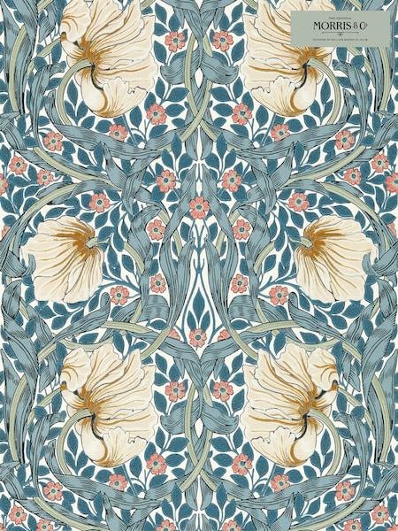 Morris & Co Pimpernel Woad Coral Pimpernel Morris  Friends 10M Wallpaper (W47245) | £132