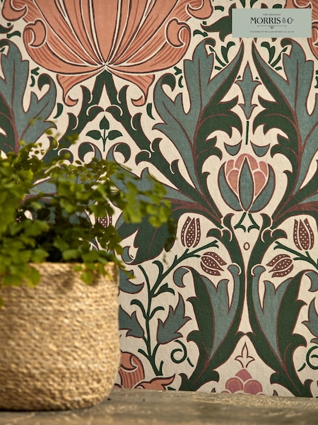 Morris & Co Helena Peach Teal Helena Morris  Friends 10M Wallpaper (W47249) | £144