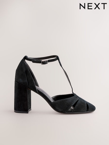 Black Forever Comfort® Leather T-Bar Cutout Closed Toe Block Heels (W47258) | £49