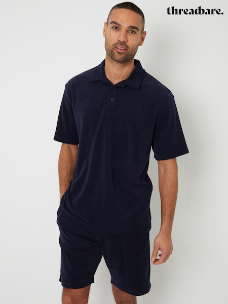 Threadbare Blue Towelling Revere Collar Polo Shirt (W47509) | £20