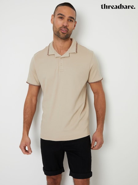 Threadbare Natural Contrast Revere Collar 100% Cotton Polo Shirt (W47518) | £20