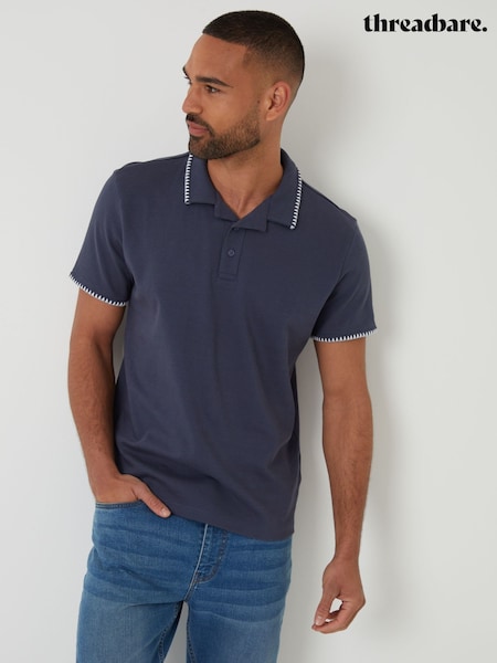 Threadbare Denim Blue Contrast Revere Collar 100% Cotton Polo Shirt (W47526) | £20