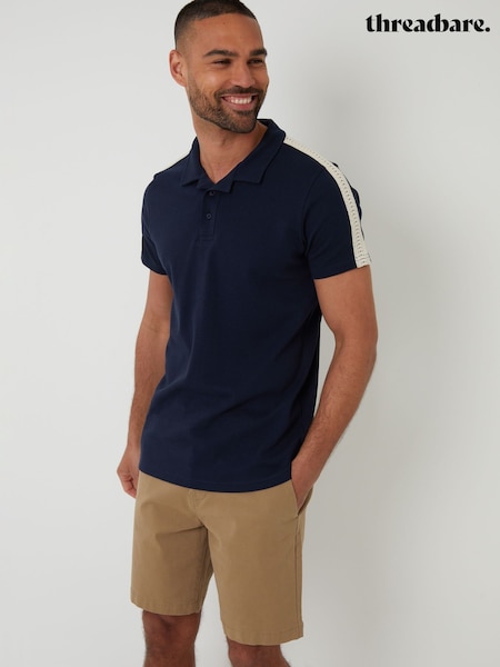Threadbare Blue Crochet Detail Revere Collar 100% Cotton Polo Shirt (W47533) | £20