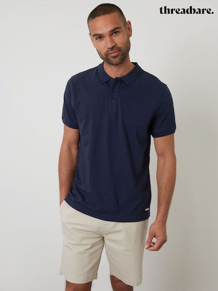 Threadbare Blue Textured 100% Cotton Jersey Polo Shirt (W47535) | £20