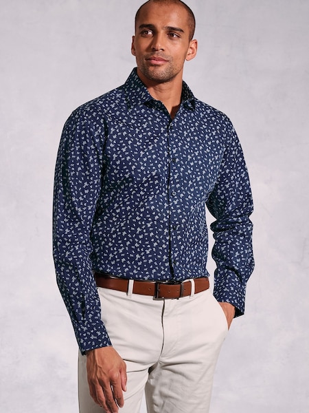 Brook Taverner Blue Ditsy Floral Print Long Sleeve 100% Cotton Shirt (W47815) | £50