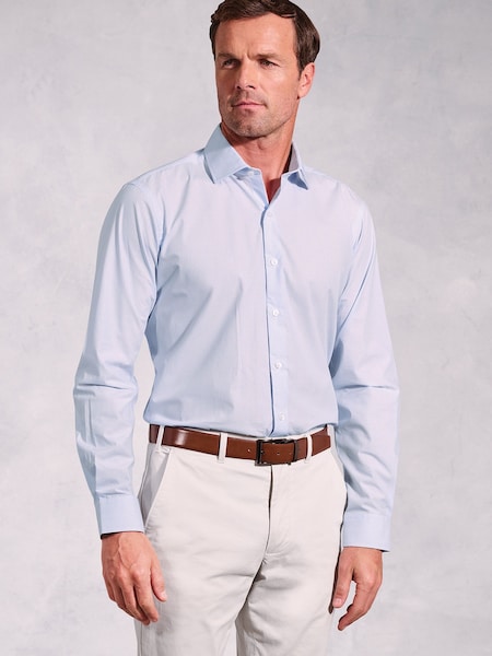 Brook Taverner Blue Dot Fine Stripe Long Sleeve 100% Cotton Shirt (W47816) | £50