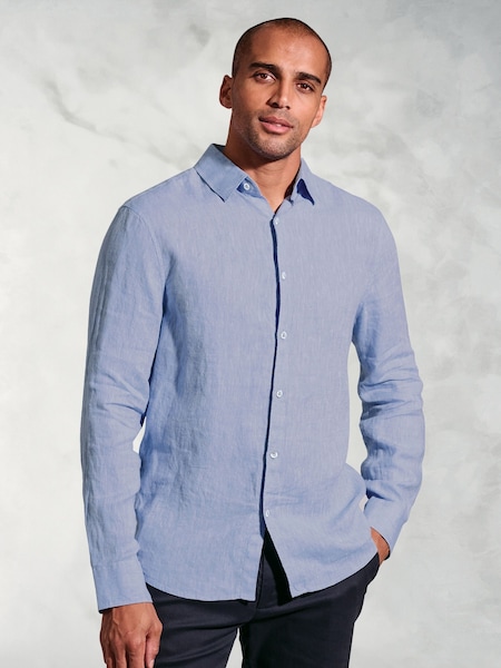 Brook Taverner Blue 100% Linen Shirt (W47824) | £60