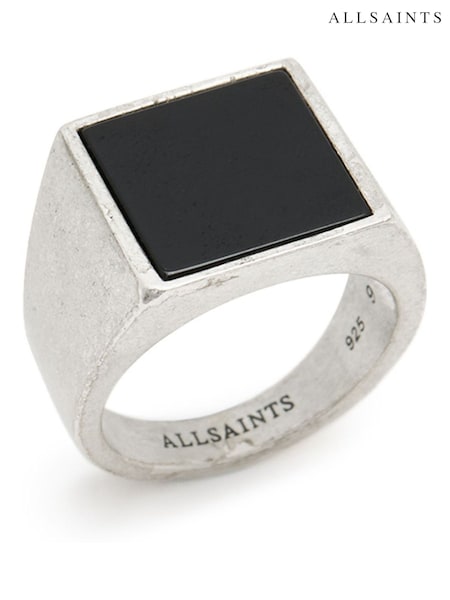 AllSaints Silver Mens Onyx Sterling Silver Signet Ring (W47871) | £49