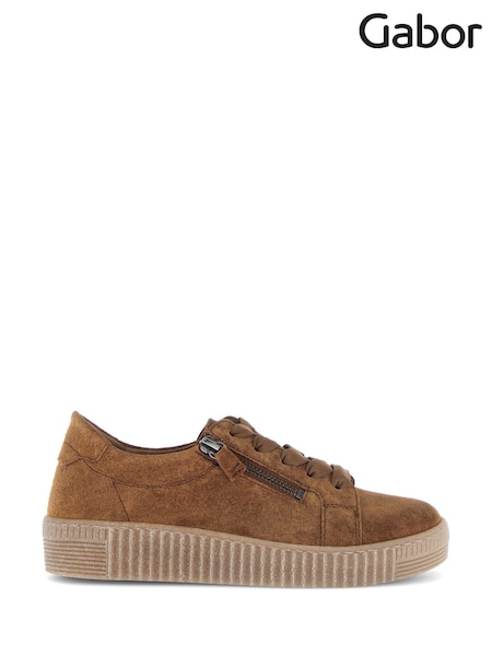 Gabor Wisdom Cognac Suede Brown Trainers (W47886) | £95