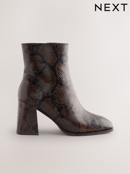 Chocolate Brown Snake Forever Comfort® Square Toe Block Heel Ankle Boots (W48062) | £45