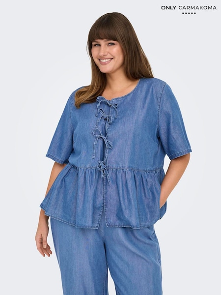 ONLY Curve Blue Bow Denim Shirt (W48085) | £40